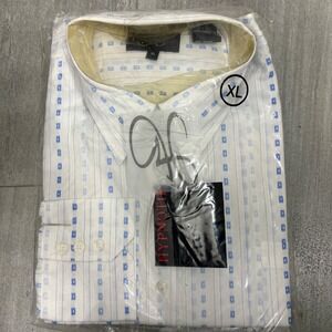 Hypnotik Mens XL White Blue Geometric Striped Long Sleeve Button Up Dress Shirt